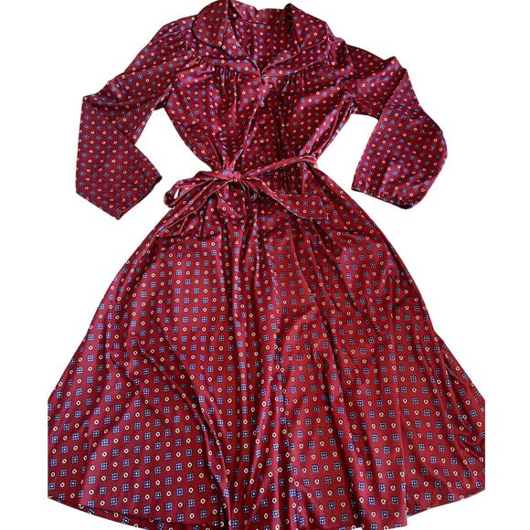 Vintage 70's Sears Collared Button Front Printed Peasant Retro Midi Dress Sz 16 - Picture 1 of 13